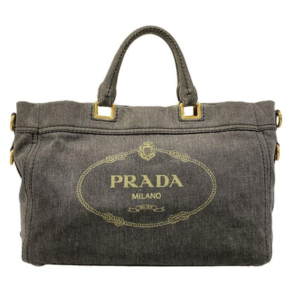 Prada Tote Canapa Gray Khaki Leather Tag