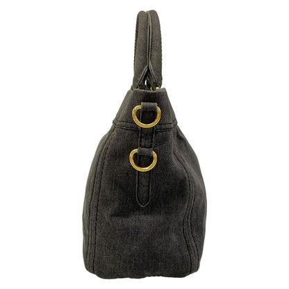 Prada Tote Canapa Gray Khaki Leather Tag — view 4