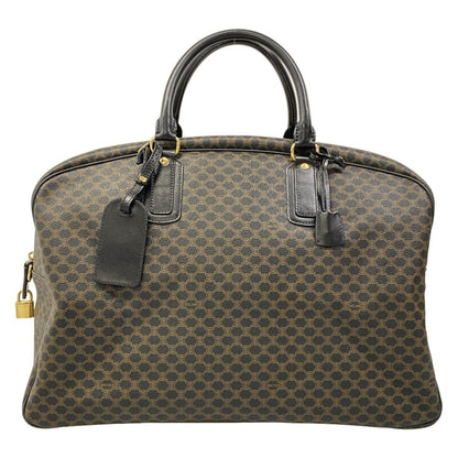 Celine Boston Bag Macadam Pattern Black Brown Leather