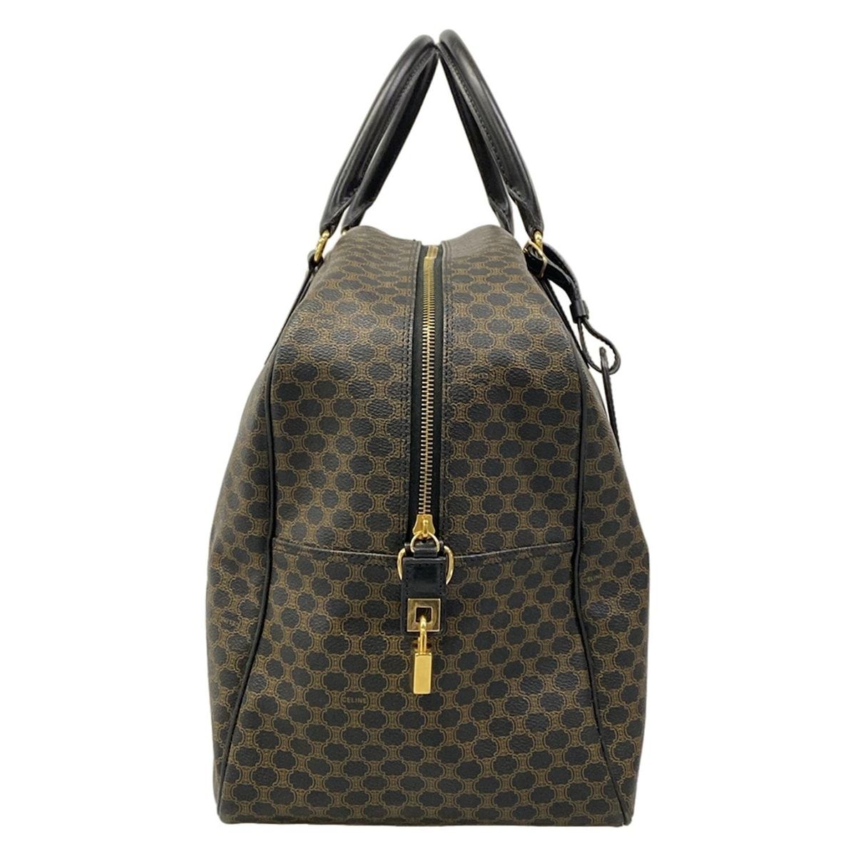 Celine Boston Bag Macadam Pattern Black Brown Leather — view 2