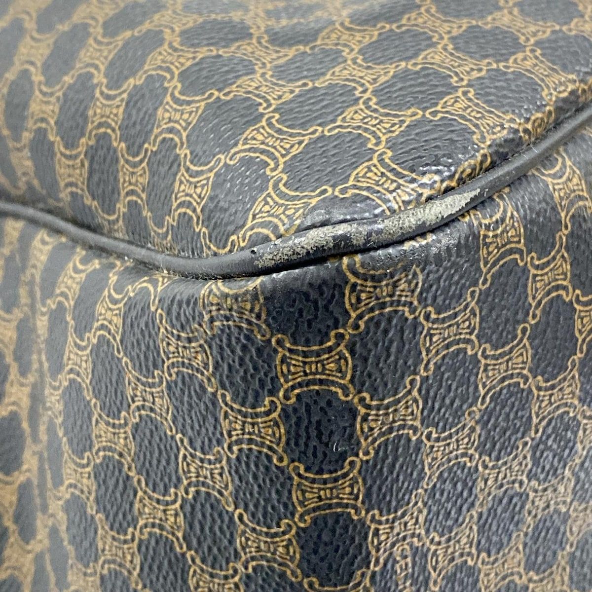 Celine Boston Bag Macadam Pattern Black Brown Leather — view 6