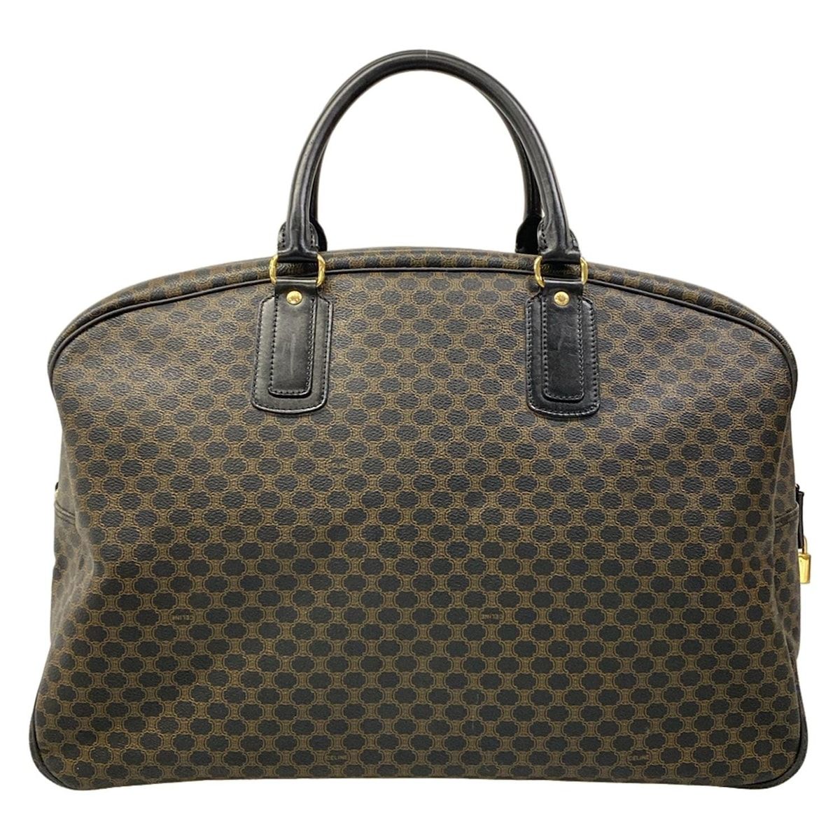 Celine Boston Bag Macadam Pattern Black Brown Leather — view 3