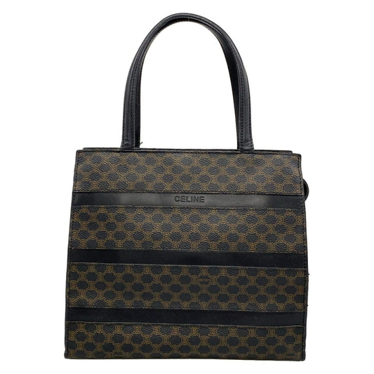 Celine Handbag Macadam Pattern Black Brown Leather