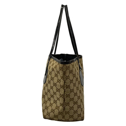Gucci Tote GG Pattern Dark Brown Beige Black Leather — view 2