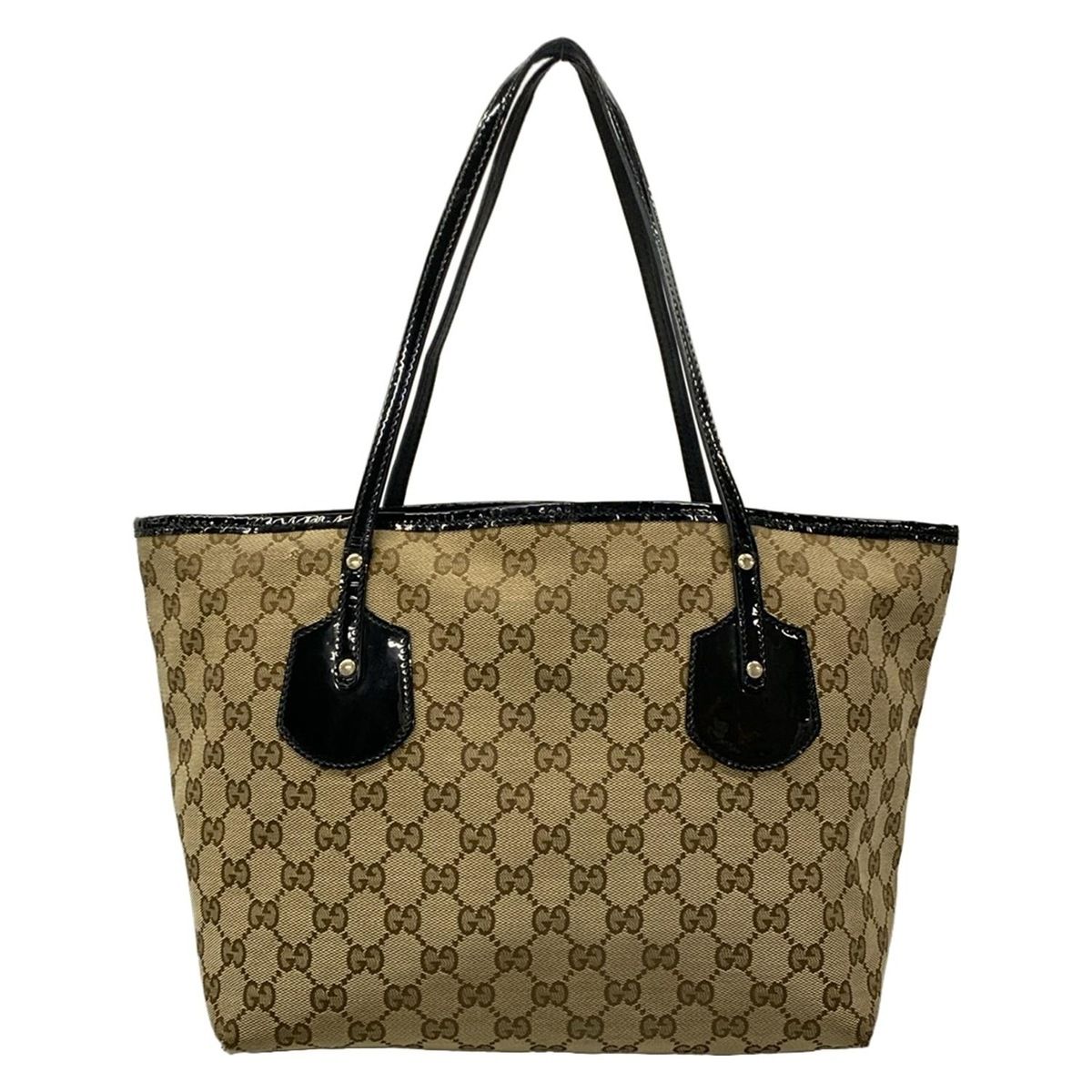 Gucci Tote GG Pattern Dark Brown Beige Black Leather — view 3