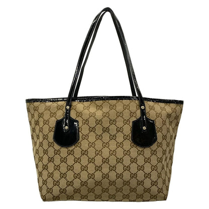 Gucci Tote GG Pattern Dark Brown Beige Black Leather — view 3