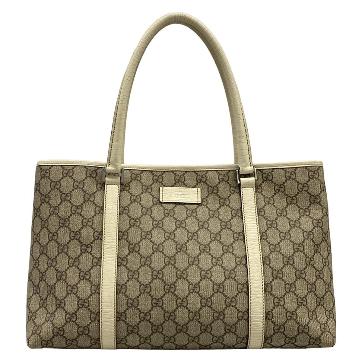 Gucci Tote GG Plus Supreme Gray Beige Ivory Leather