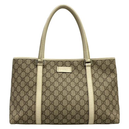 Gucci Tote GG Plus Supreme Gray Beige Ivory Leather