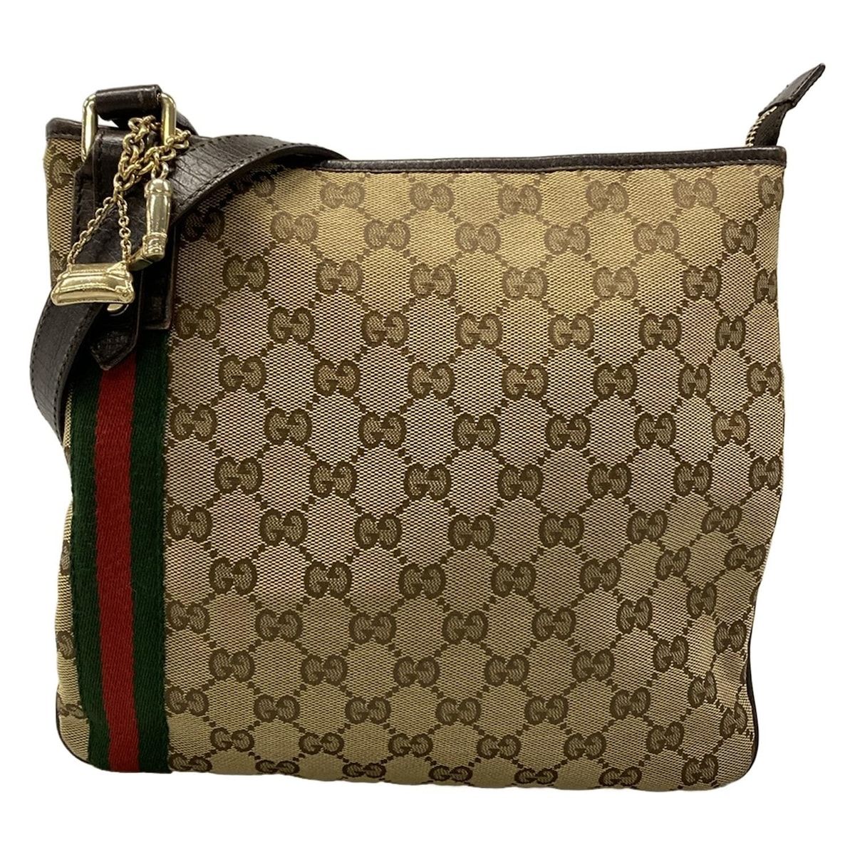 Gucci Shoulder Bag GG Pattern Sherry Dark Brown Beige Multi Leather