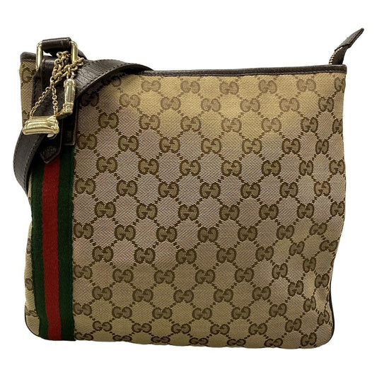 Gucci Shoulder Bag GG Pattern Sherry Dark Brown Beige Multi Leather