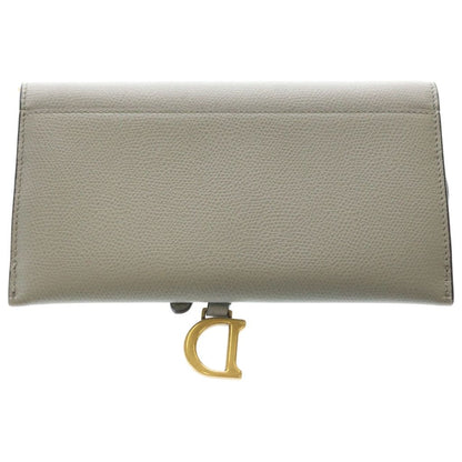 Dior Saddle Chain Wallet Card Case Gray Leather Gold — view 2