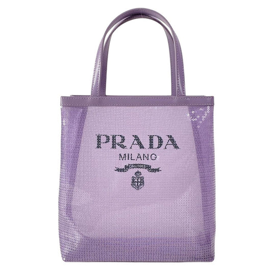 Prada Tote Small Sequin Mesh Purple Black Leather
