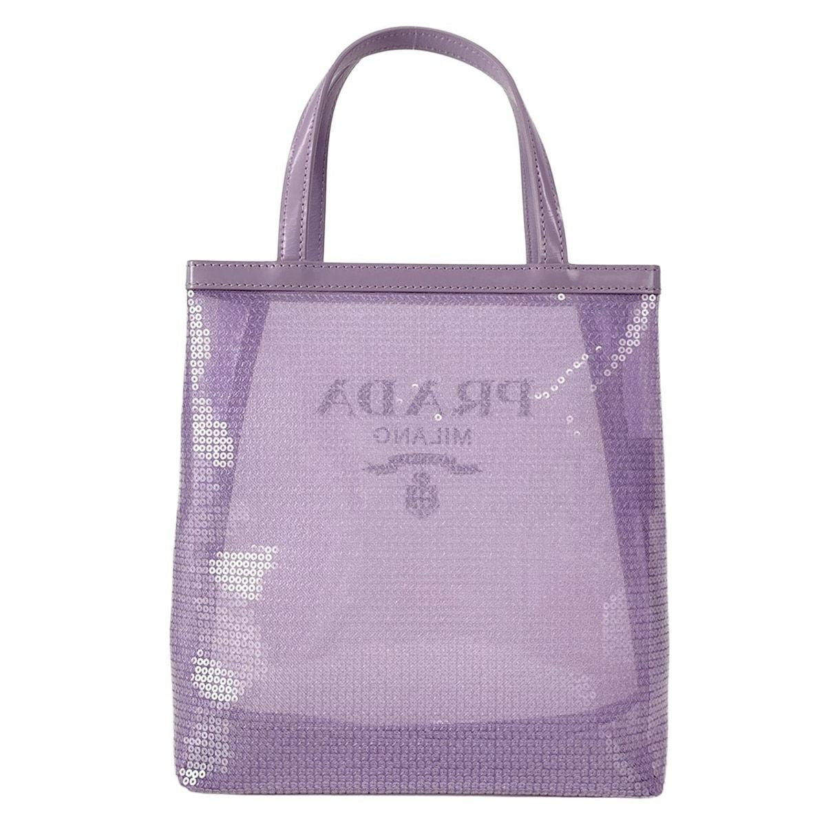 Prada Tote Small Sequin Mesh Purple Black Leather — view 3