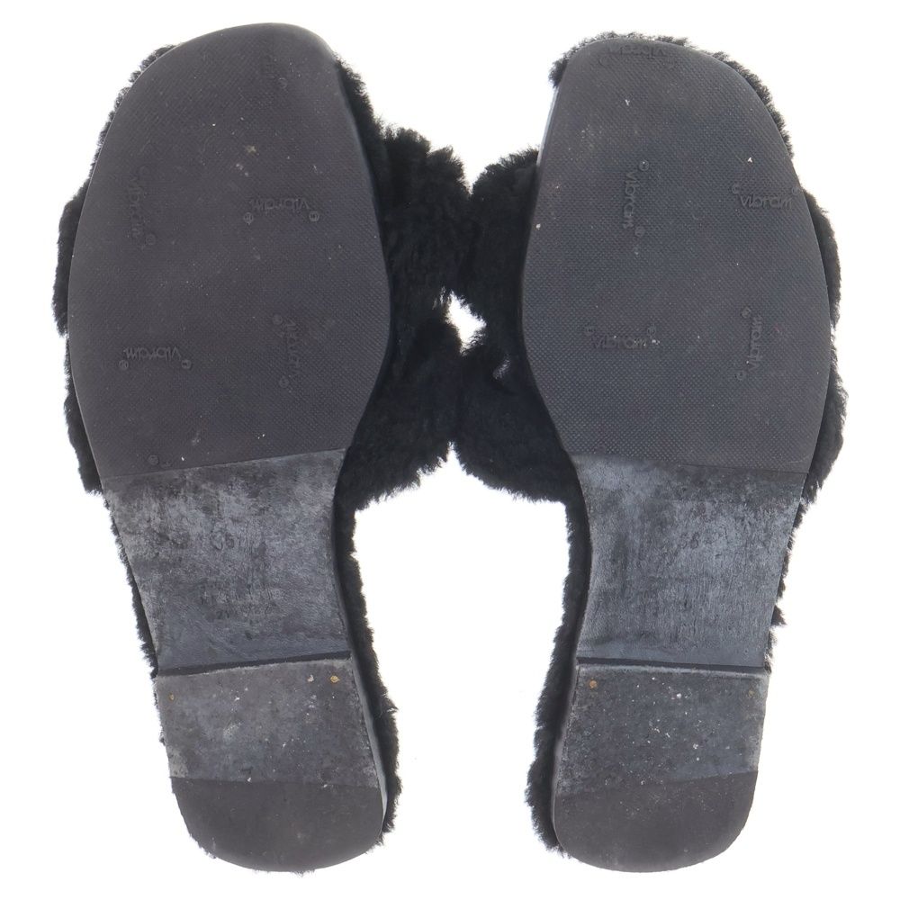 Hermes Oran Motif Shearling Sandals Black — view 5