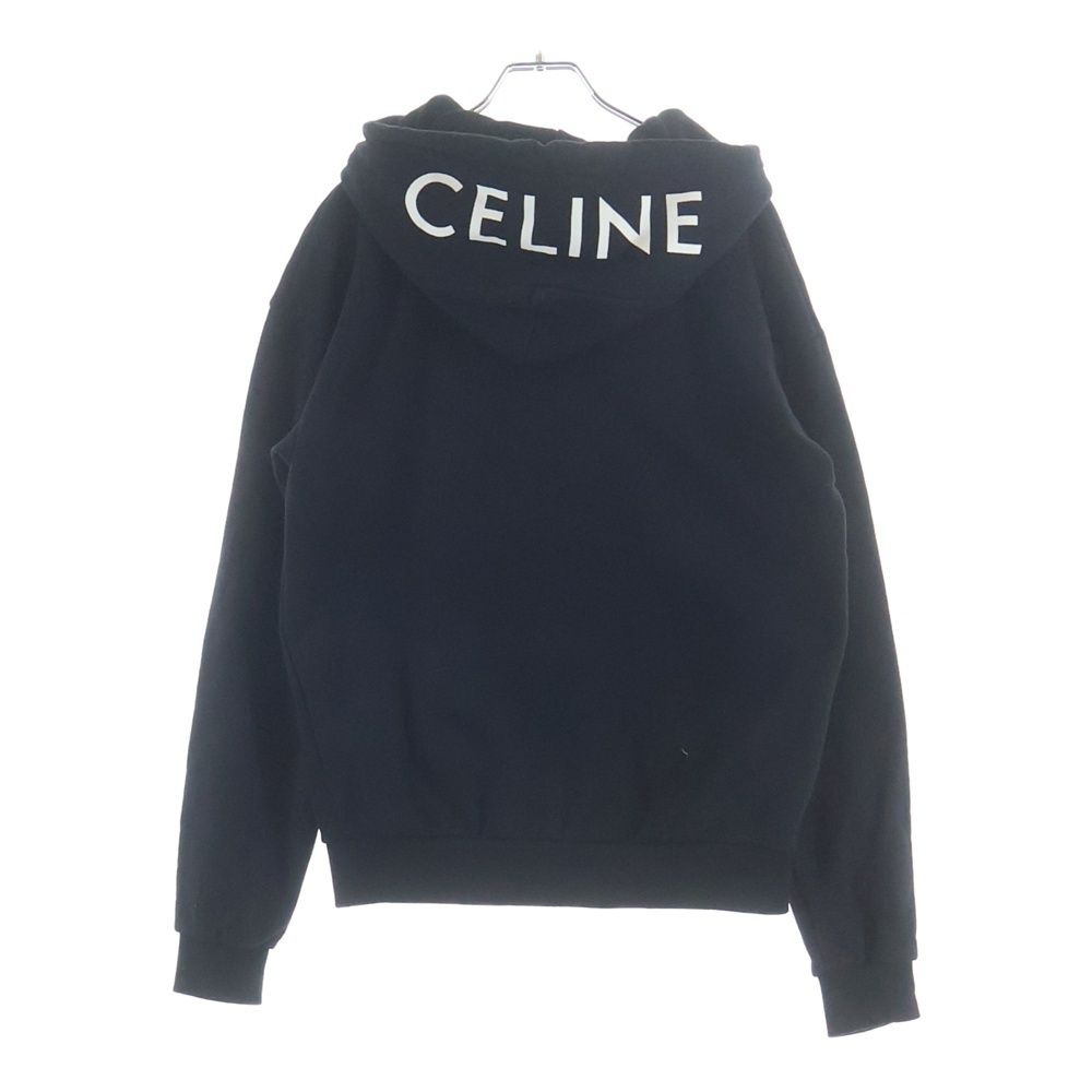 Celine Hoodie Logo Print Zip Up Black