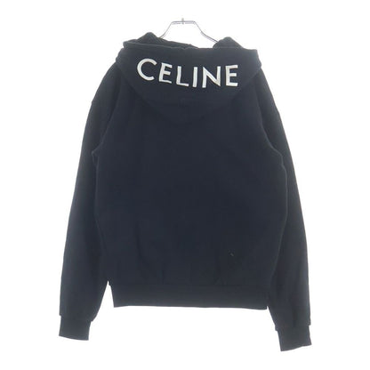 Celine Hoodie Logo Print Zip Up Black