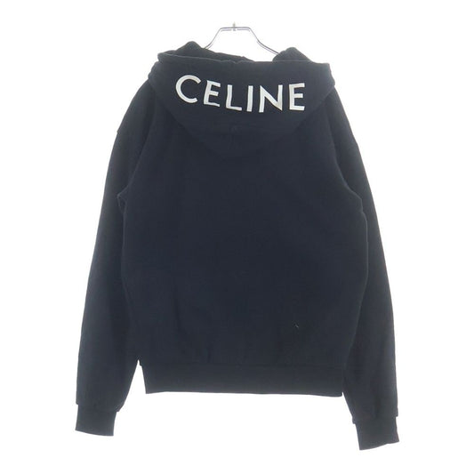 Celine Hoodie Logo Print Zip Up Black