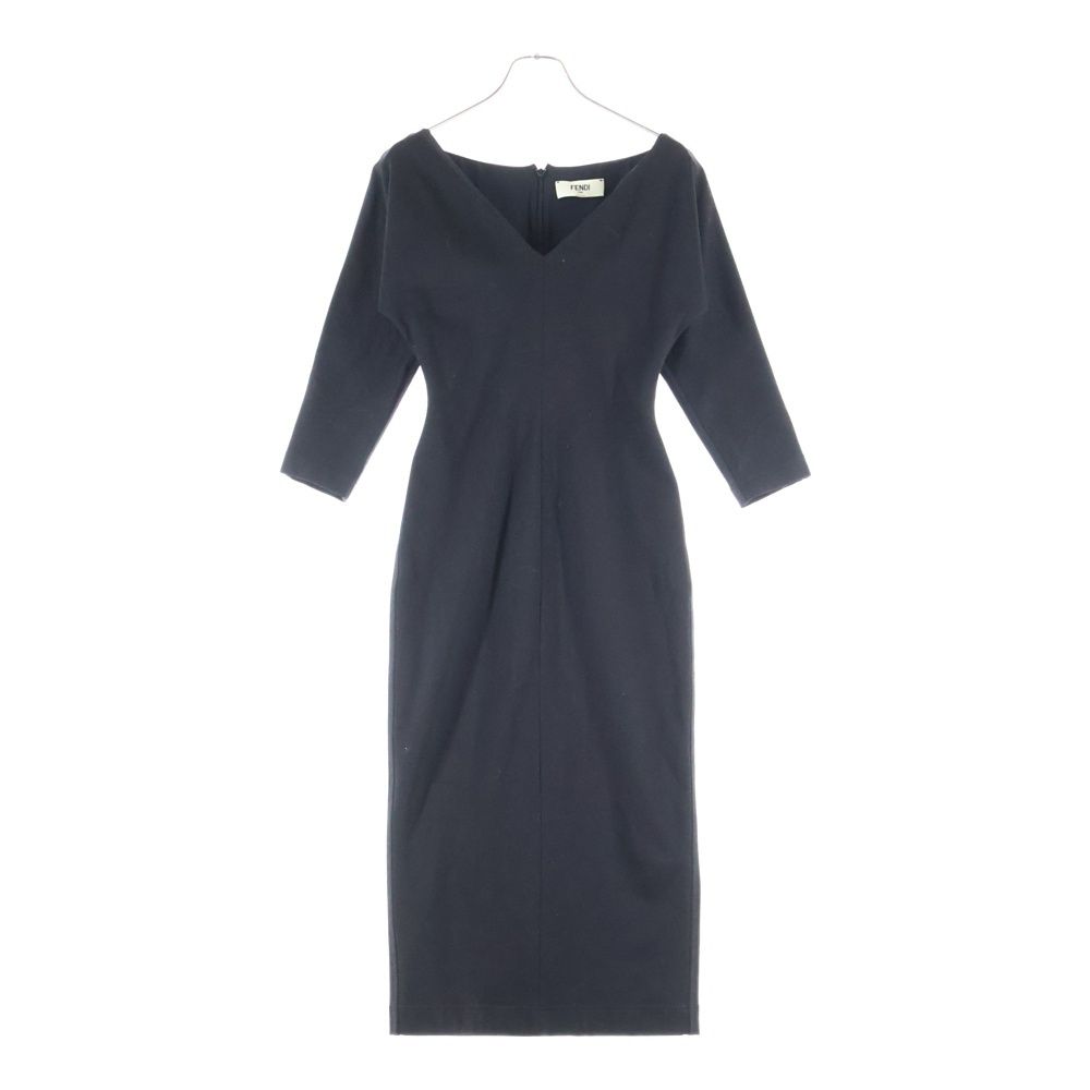 Fendi V-neck Long Dress Black