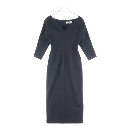 Fendi V-neck Long Dress Black