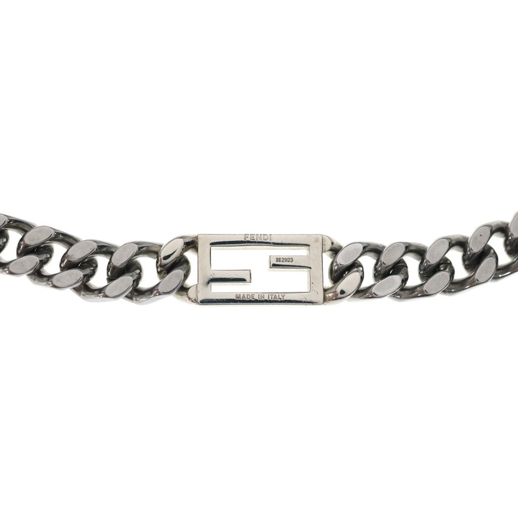 Fendi FF Logo Plate Metal Bucket Chain Necklace Silver — view 5