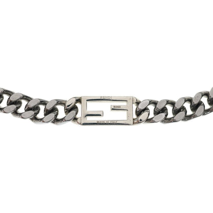 Fendi FF Logo Plate Metal Bucket Chain Necklace Silver — view 5