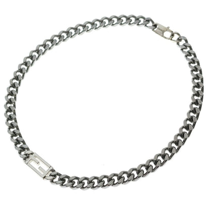 Fendi FF Logo Plate Metal Bucket Chain Necklace Silver — view 2