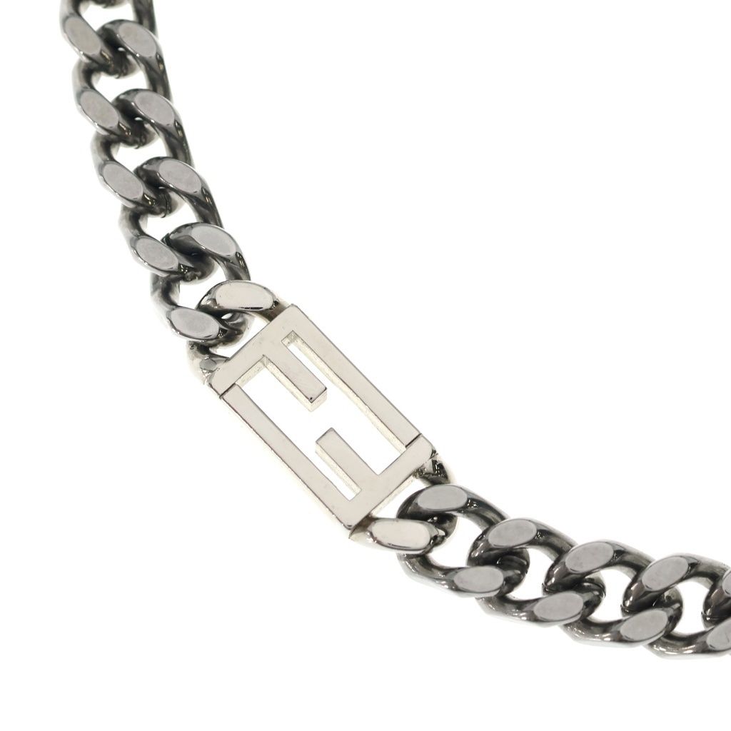 Fendi FF Logo Plate Metal Bucket Chain Necklace Silver