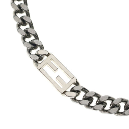 Fendi FF Logo Plate Metal Bucket Chain Necklace Silver
