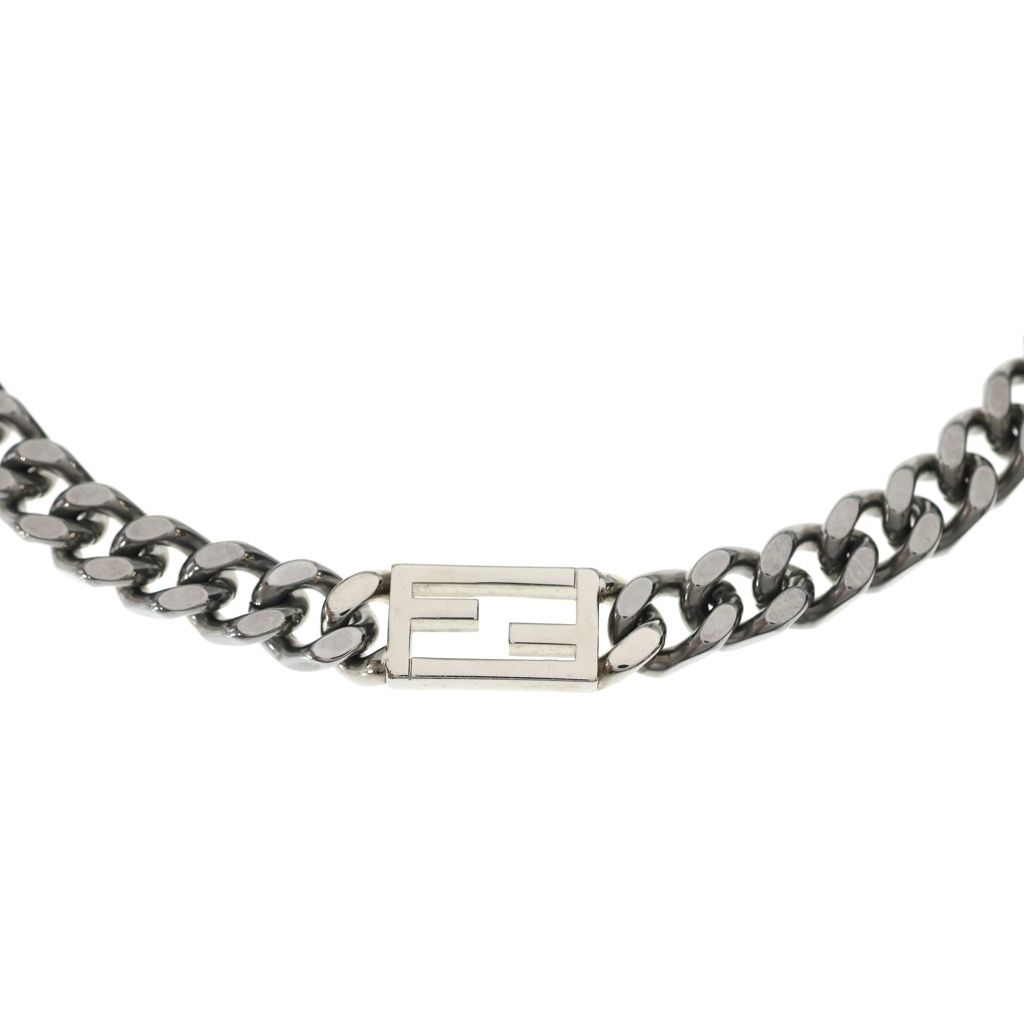 Fendi FF Logo Plate Metal Bucket Chain Necklace Silver — view 3