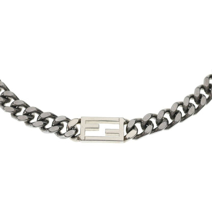 Fendi FF Logo Plate Metal Bucket Chain Necklace Silver — view 3