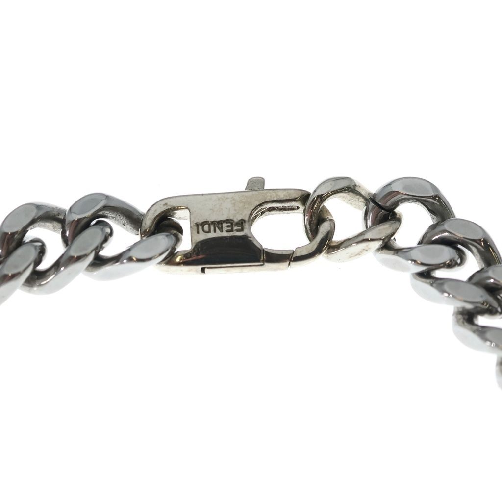 Fendi FF Logo Plate Metal Bucket Chain Necklace Silver — view 4
