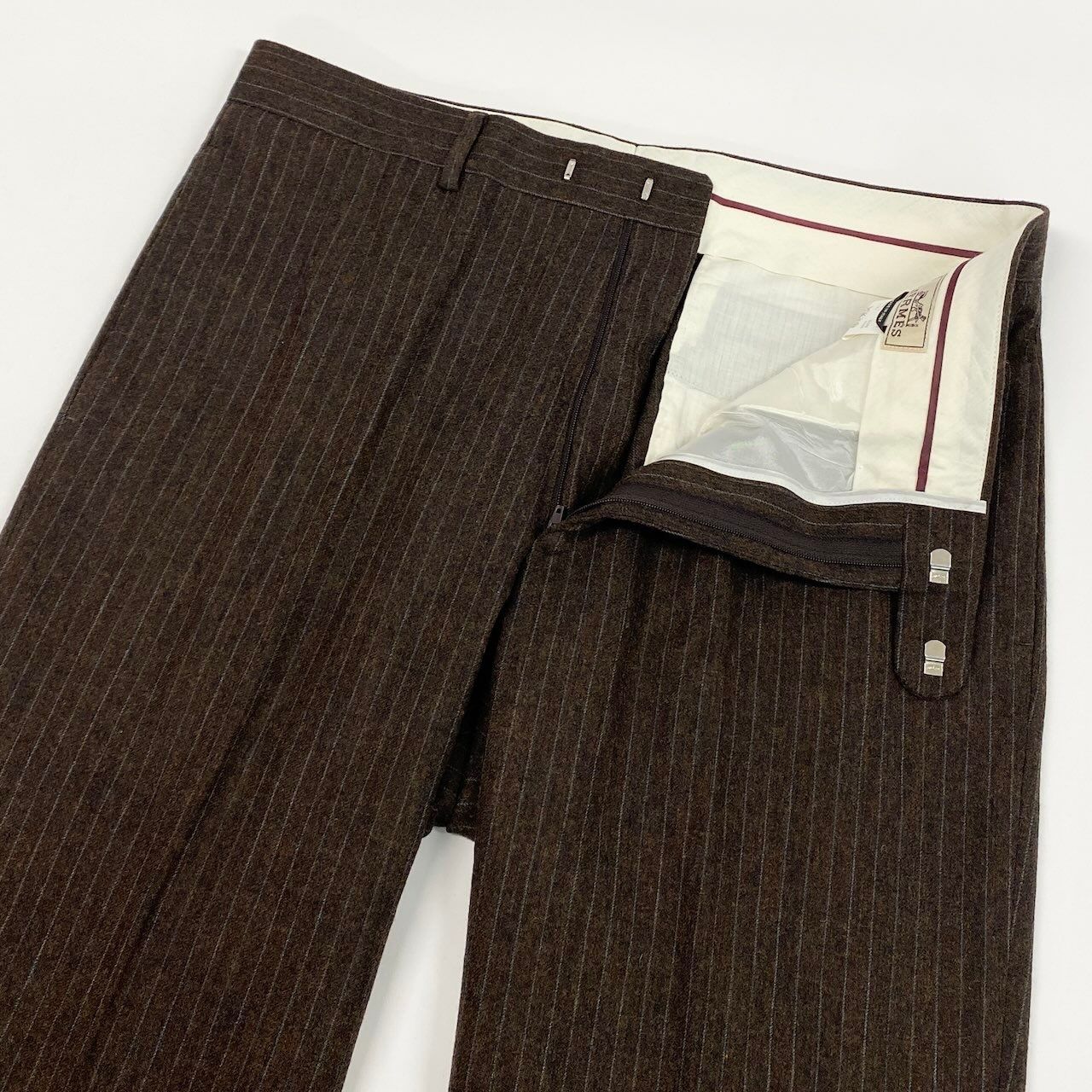 Hermes Wool Trousers Striped Bottom Pants 54 Brown — view 4