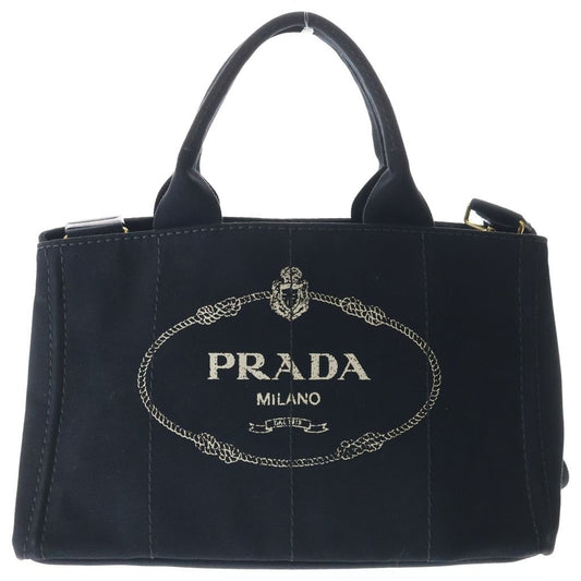Prada Canapa 2-Way Shoulder Bag Black Canvas Gold