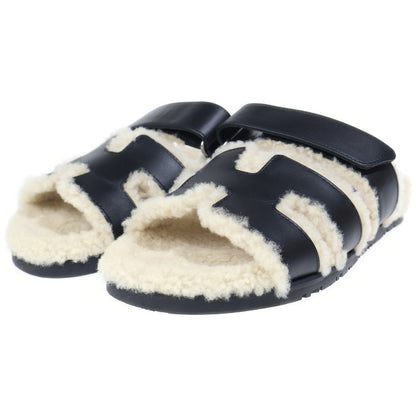 Hermes Chypre Logo Boa Sandals Black — view 2