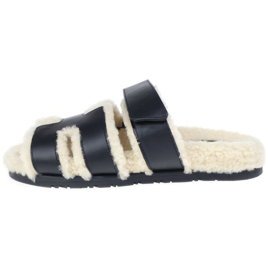 Hermes Chypre Logo Boa Sandals Black