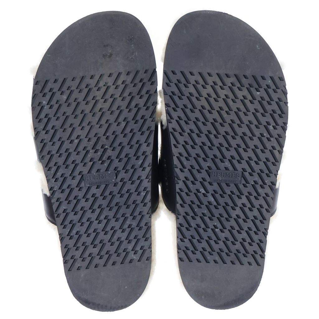 Hermes Chypre Logo Boa Sandals Black — view 5