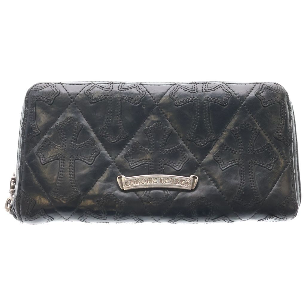 Chrome Hearts Rec Zip Quilted Wallet Cemetery Cross Leather Black — view 2