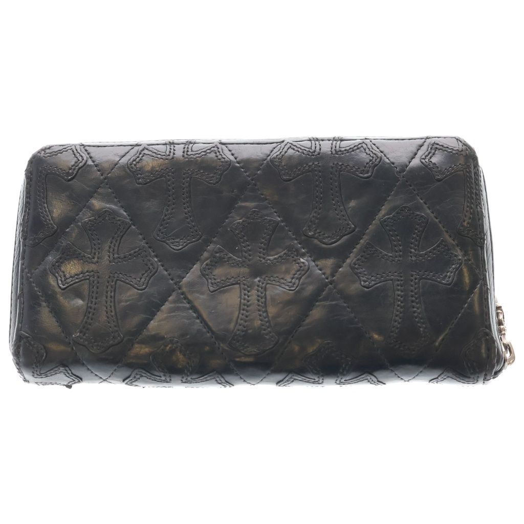 Chrome Hearts Rec Zip Quilted Wallet Cemetery Cross Leather Black
