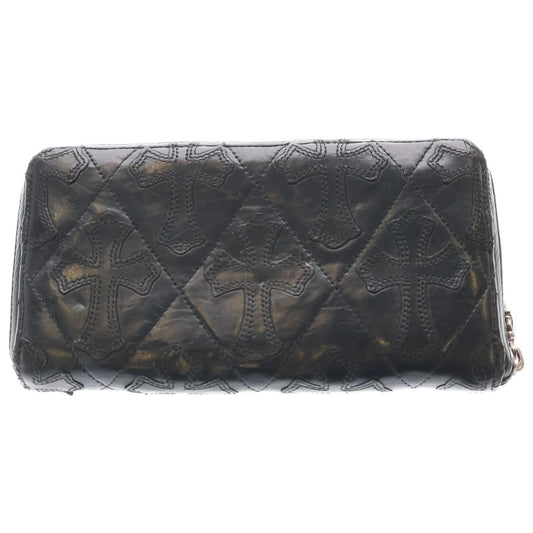Chrome Hearts Rec Zip Quilted Wallet Cemetery Cross Leather Black