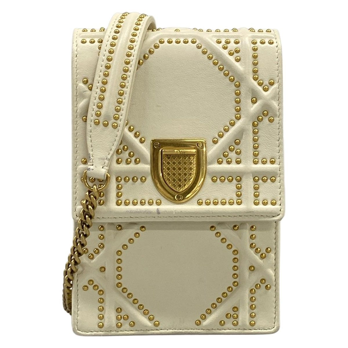 Dior Shoulder Bag Diorama Ivory Studded Chain Leather