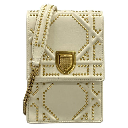 Dior Shoulder Bag Diorama Ivory Studded Chain Leather