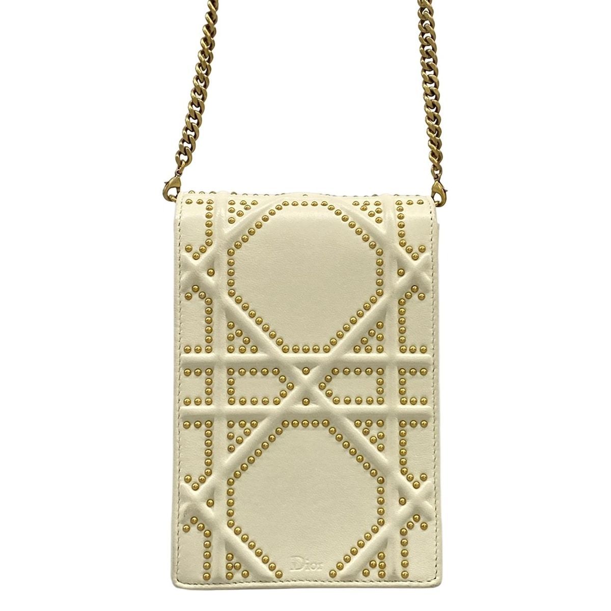 Dior Shoulder Bag Diorama Ivory Studded Chain Leather — view 3
