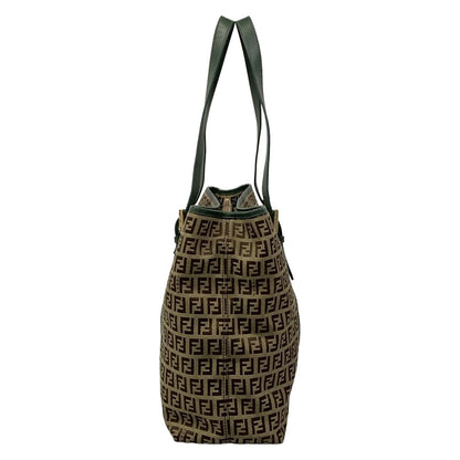 Fendi Tote Zucchino Pattern Green Dark Brown Beige Leather — view 4