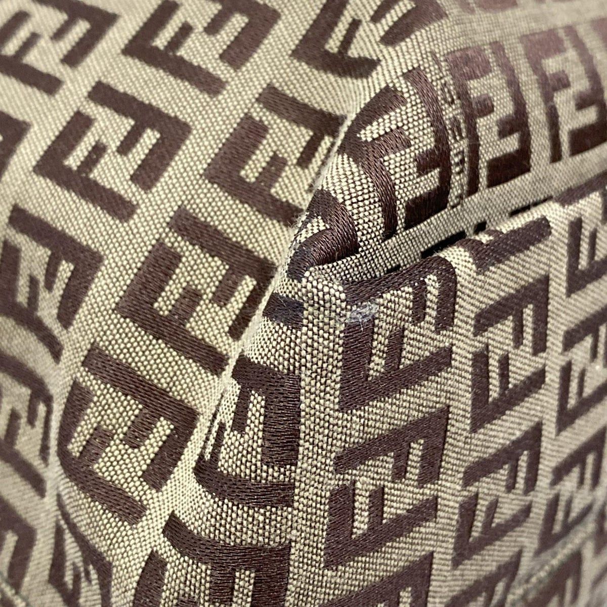 Fendi Tote Zucchino Pattern Green Dark Brown Beige Leather — view 6