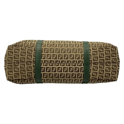 Fendi Tote Zucchino Pattern Green Dark Brown Beige Leather — view 5