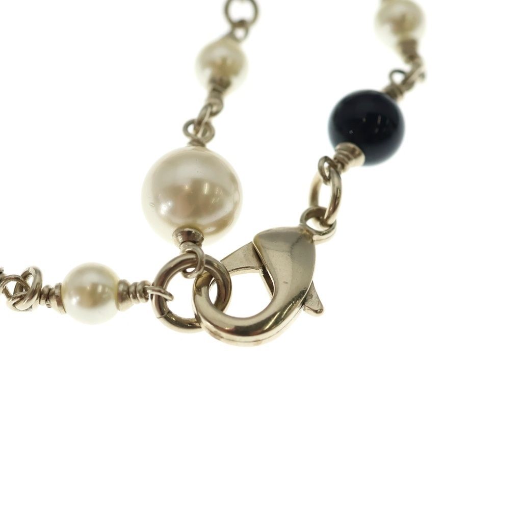 Chanel CC Logo Faux Pearl Long Necklace White Black Gold — view 4