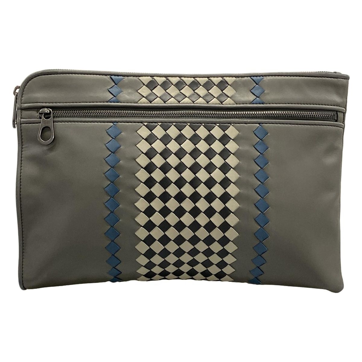 Bottega Veneta Second Bag Intrecciato Gray Navy Black Leather