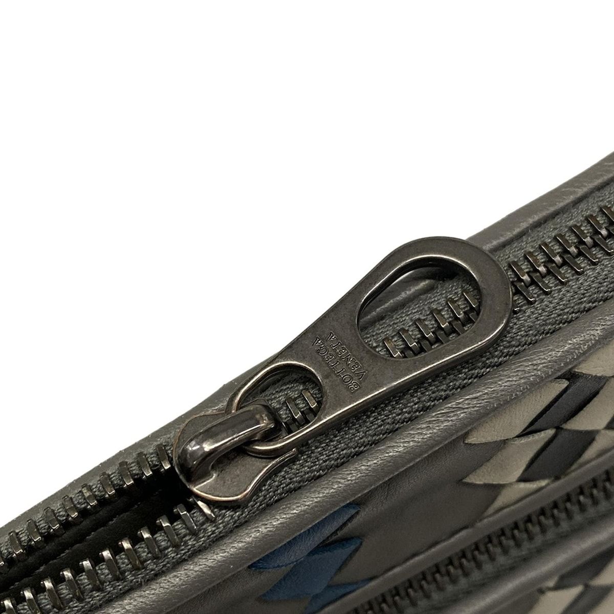 Bottega Veneta Second Bag Intrecciato Gray Navy Black Leather — view 9