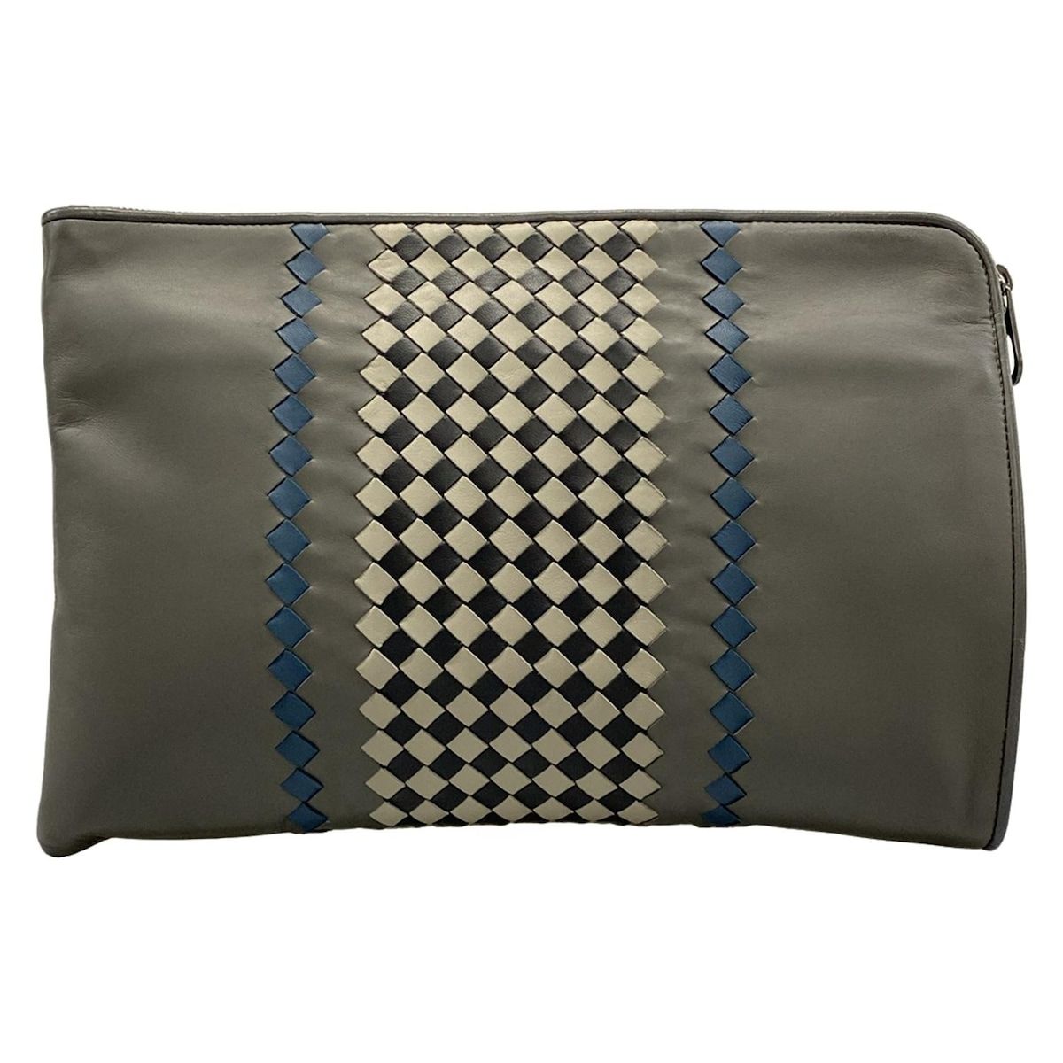 Bottega Veneta Second Bag Intrecciato Gray Navy Black Leather — view 3