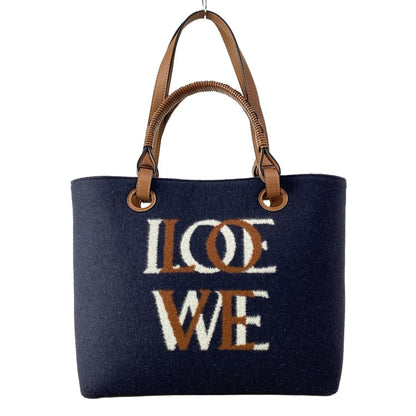 Loewe Tote Love Anagram Small Navy Brown White 2-Way Wool